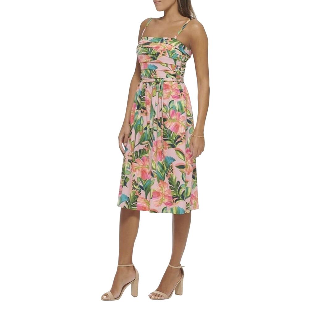 Kensie Jersey Body Con Cowl Neck Floral Sleeveless Midi Boho Dress Size 6